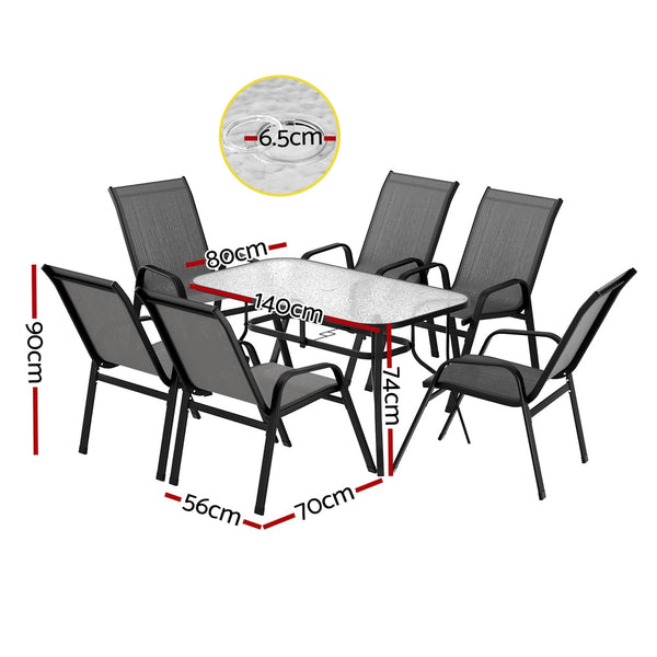 Gardeon 7Pc Outdoor Dining Set Table And Chairs Patio Furniture Bistro Set Garden Grey Outdoor Dining Sets