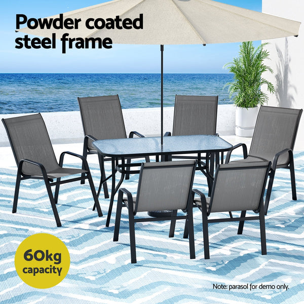 Gardeon 7Pc Outdoor Dining Set Table And Chairs Patio Furniture Bistro Set Garden Grey Outdoor Dining Sets