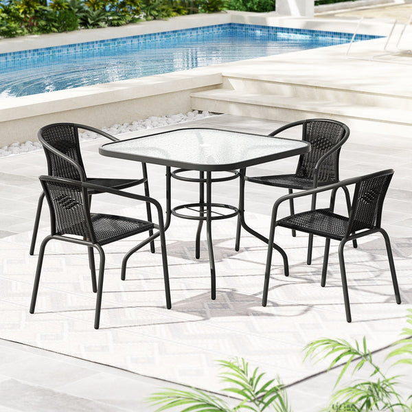 Gardeon Outdoor Dining Set 5 Piece Steel Stackable Chairs Table Patio Furniture Outdoor Dining Sets