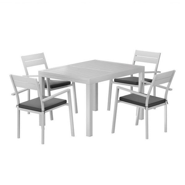 Gardeon Outdoor Dining Set 5 Piece Aluminum Extendable Table Setting White Outdoor Dining Sets