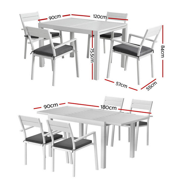 Gardeon Outdoor Dining Set 5 Piece Aluminum Extendable Table Setting White Outdoor Dining Sets