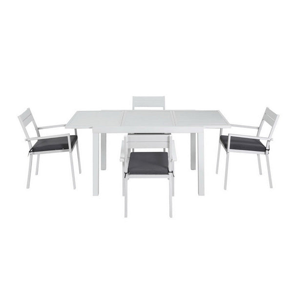 Gardeon Outdoor Dining Set 5 Piece Aluminum Extendable Table Setting White Outdoor Dining Sets