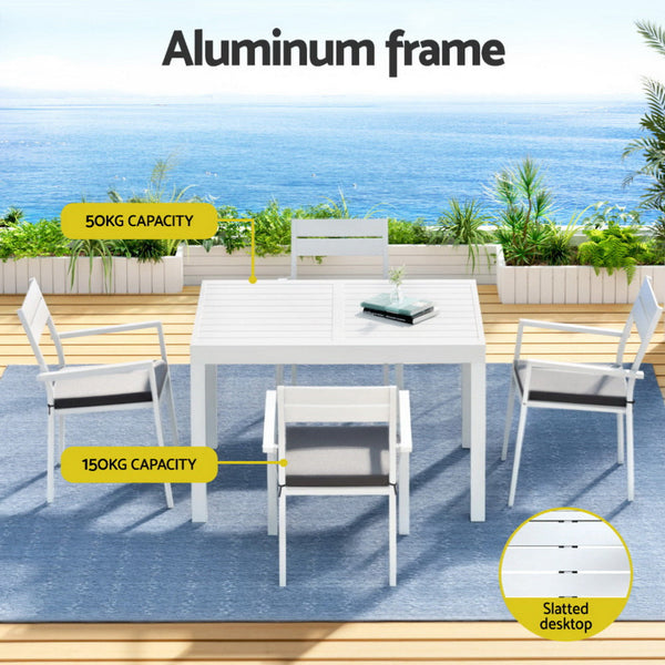 Gardeon Outdoor Dining Set 5 Piece Aluminum Extendable Table Setting White Outdoor Dining Sets
