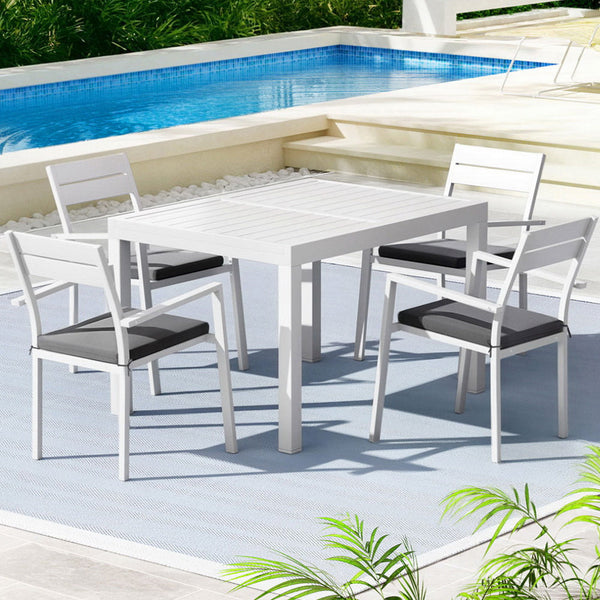 Gardeon Outdoor Dining Set 5 Piece Aluminum Extendable Table Setting White Outdoor Dining Sets