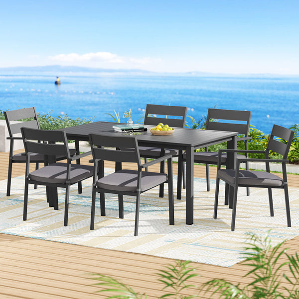 Gardeon Aluminium Outdoor Dining Set Black Table And Chairs Furniture Outdoor Dining Sets