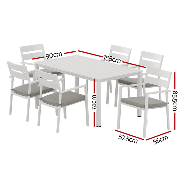 Gardeon Outdoor Dining Set 7 Piece Aluminum Table Chairs Setting White Outdoor Dining Sets