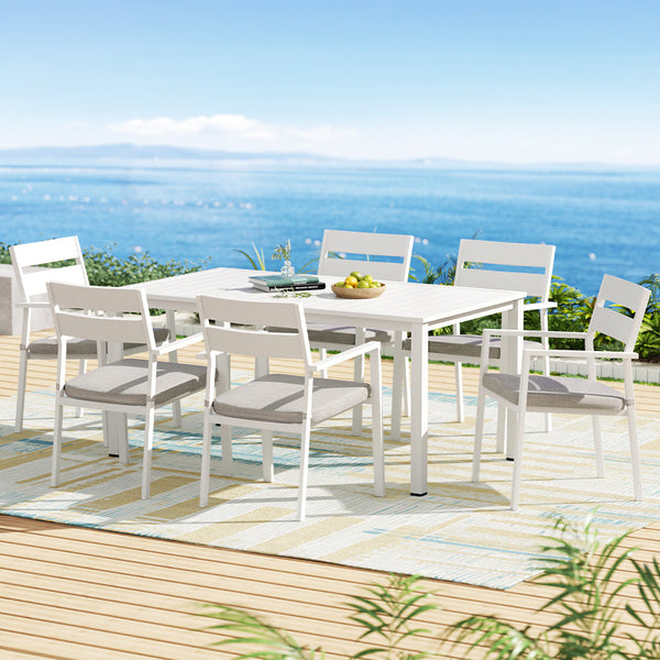Gardeon Outdoor Dining Set 7 Piece Aluminum Table Chairs Setting White Outdoor Dining Sets