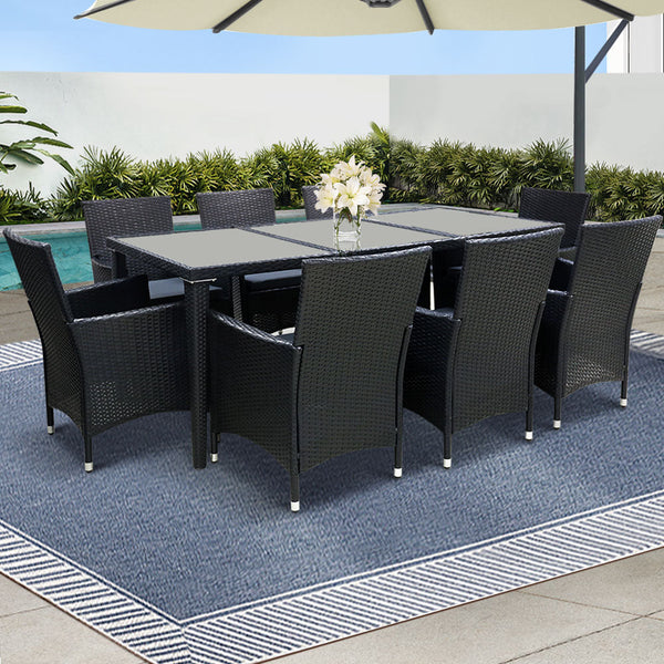 Gardeon Outdoor Dining Set 9 Piece Wicker Lounge Setting Black Outdoor Dining Sets