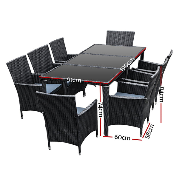 Gardeon Outdoor Dining Set 9 Piece Wicker Lounge Setting Black Outdoor Dining Sets