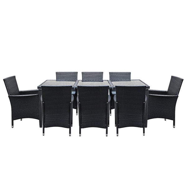 Gardeon Outdoor Dining Set 9 Piece Wicker Lounge Setting Black Outdoor Dining Sets