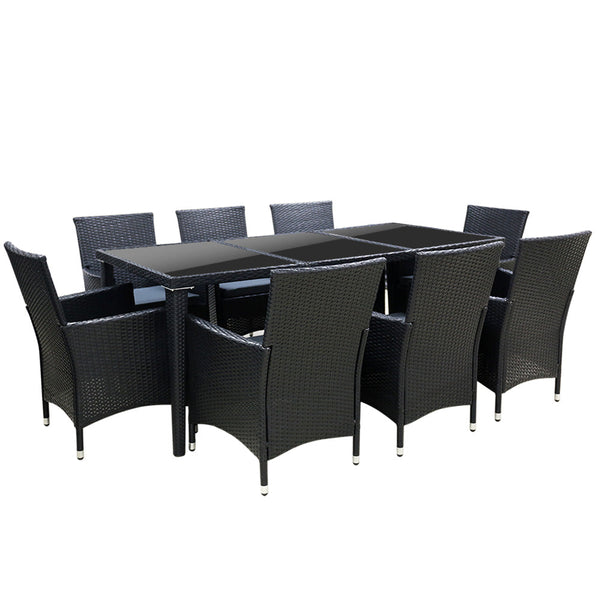 Gardeon Outdoor Dining Set 9 Piece Wicker Lounge Setting Black Outdoor Dining Sets