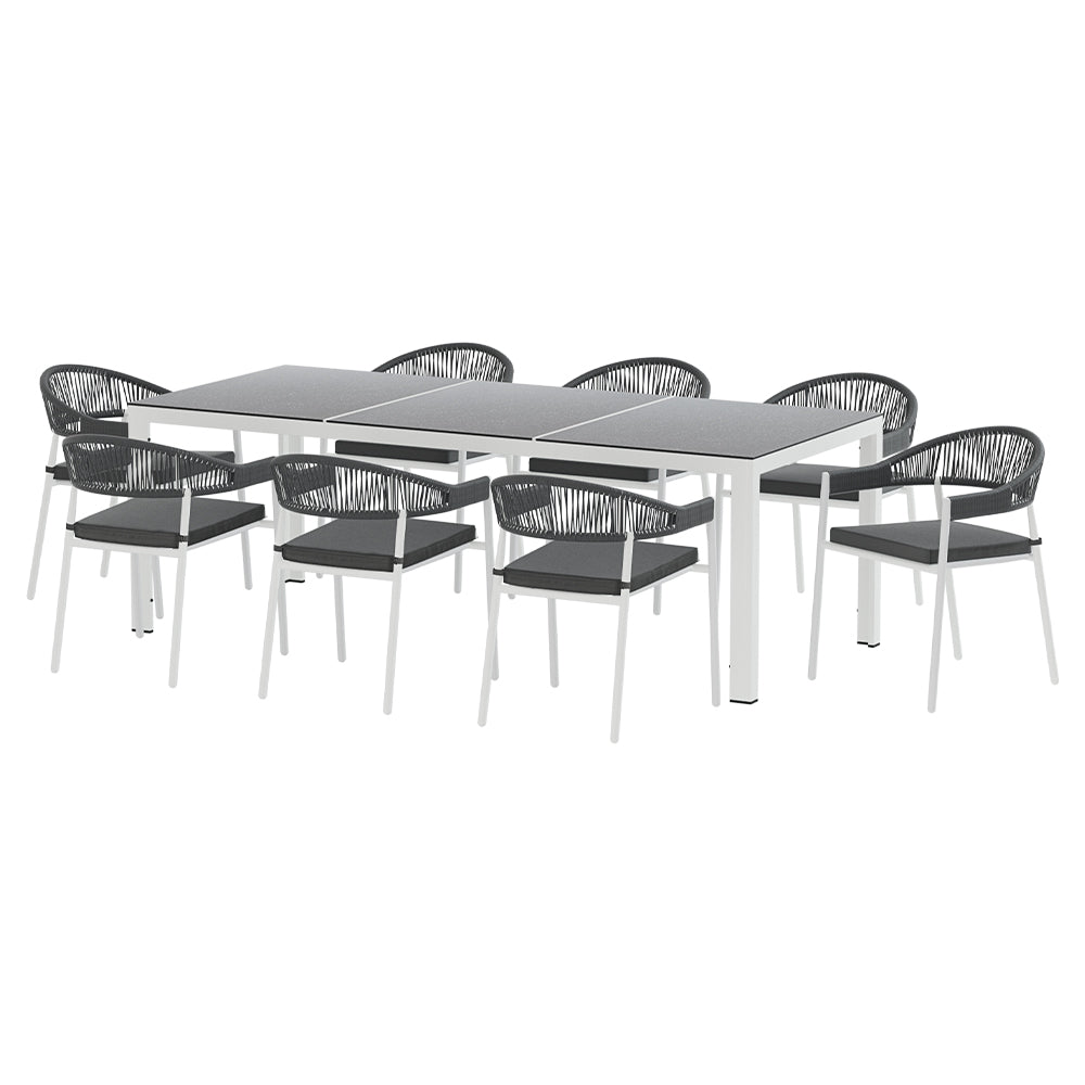 Gardeon Outdoor Dining Set 9 Piece Steel Table Chairs Setting White Outdoor Dining Sets