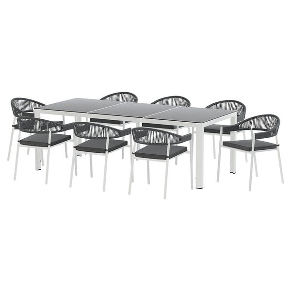 Gardeon Outdoor Dining Set 9 Piece Steel Table Chairs Setting White Outdoor Dining Sets