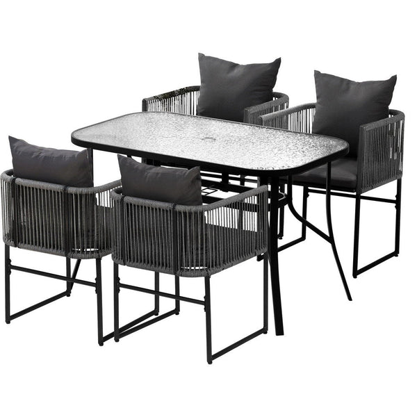 Gardeon 5Pcs Outdoor Dining Set Table And Chairs Rope Patio Furniture Garden Black Outdoor Dining Sets
