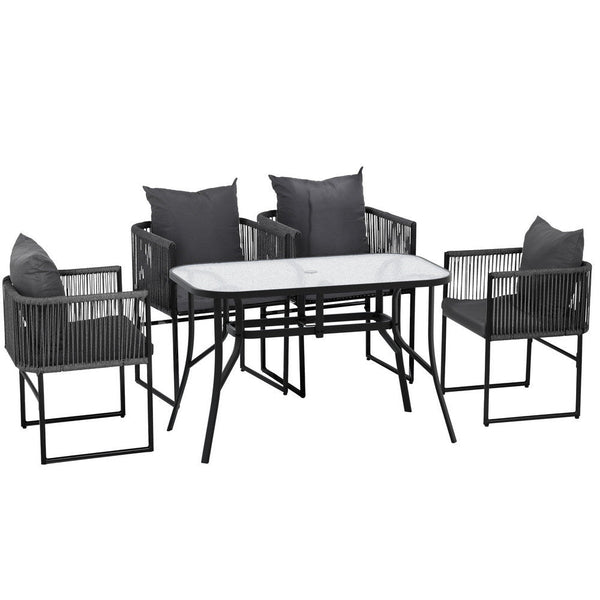 Gardeon 5Pcs Outdoor Dining Set Table And Chairs Rope Patio Furniture Garden Black Outdoor Dining Sets