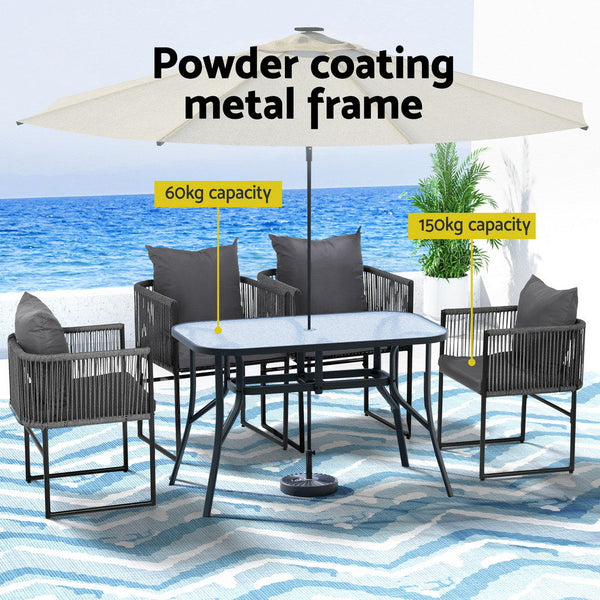Gardeon 5Pcs Outdoor Dining Set Table And Chairs Rope Patio Furniture Garden Black Outdoor Dining Sets