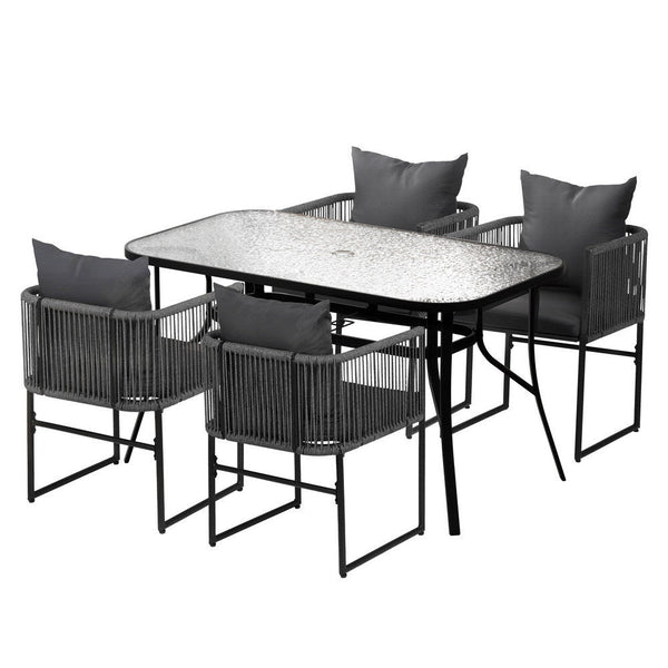 Gardeon 5Pc Outdoor Dining Set Table And Chairs Patio Furniture Garden Bistro Black Outdoor Dining Sets