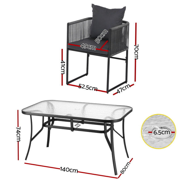 Gardeon 5Pc Outdoor Dining Set Table And Chairs Patio Furniture Garden Bistro Black Outdoor Dining Sets