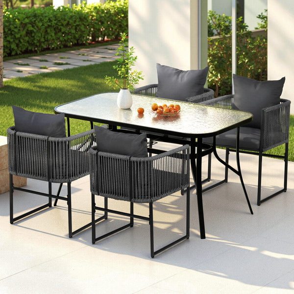 Gardeon 5Pc Outdoor Dining Set Table And Chairs Patio Furniture Garden Bistro Black Outdoor Dining Sets