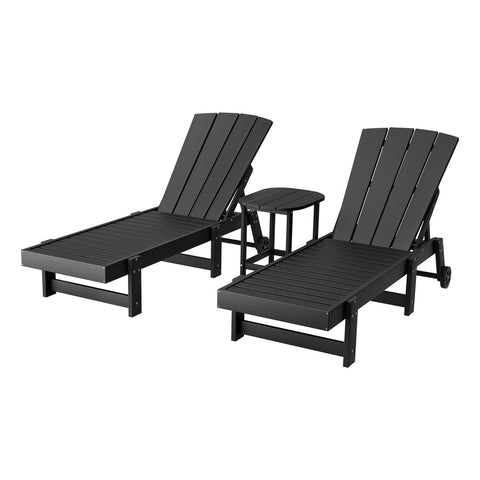 Gardeon Sun Lounge Lounger Table And Chairs Beach Hdpe Patio Outdoor Furniture Wheels Black Loungers
