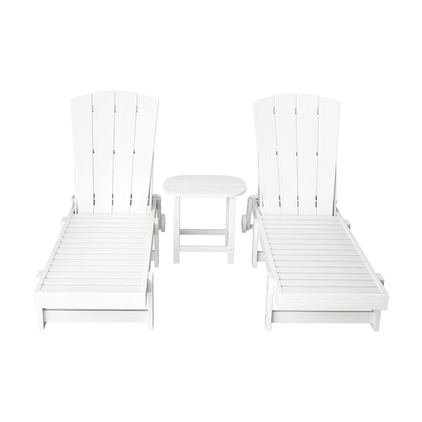 Gardeon 3 Piece White Hdpe Outdoor Lounger Set With Side Table Loungers