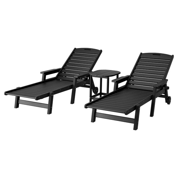 Gardeon Sun Lounge Lounger Beach Chair Hdpe Patio Outdoor Furniture With Wheels Black Loungers
