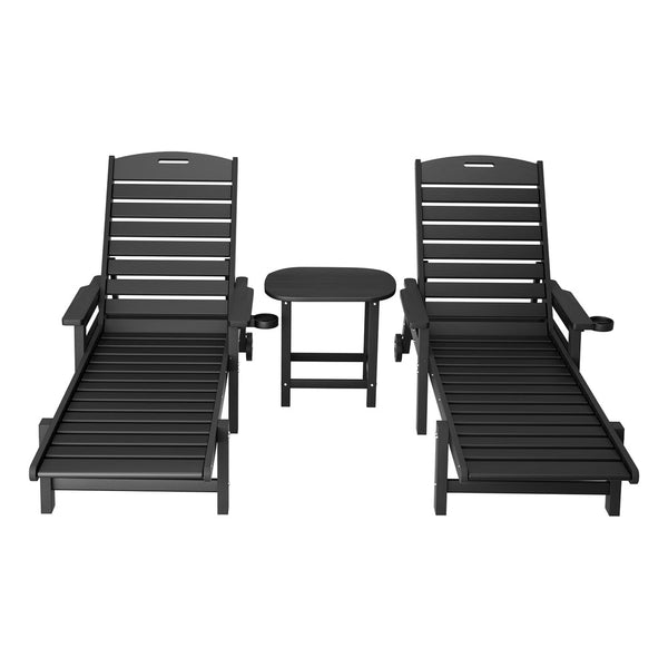 Gardeon Sun Lounge Lounger Beach Chair Hdpe Patio Outdoor Furniture With Wheels Black Loungers