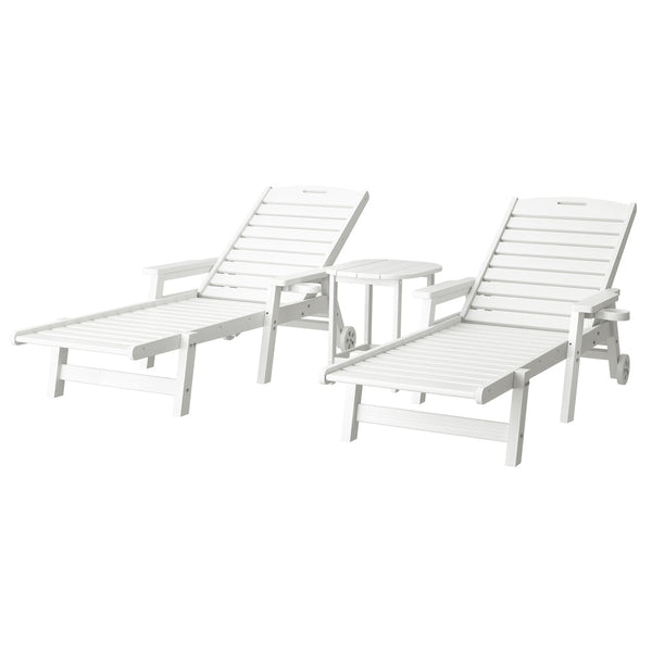 Gardeon Sun Lounge Lounger Beach Chair Hdpe Patio Outdoor Furniture With Wheels White Loungers