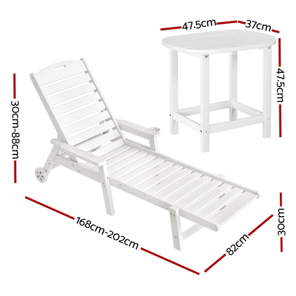 Gardeon Sun Lounge Lounger Beach Chair Hdpe Patio Outdoor Furniture With Wheels White Loungers