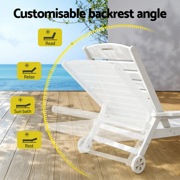 Gardeon Sun Lounge Lounger Beach Chair Hdpe Patio Outdoor Furniture With Wheels White Loungers