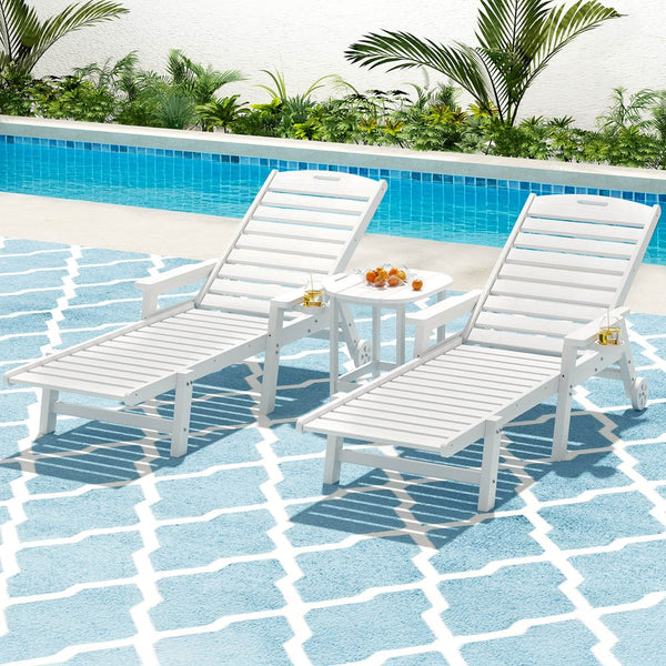 Gardeon Sun Lounge Lounger Beach Chair Hdpe Patio Outdoor Furniture With Wheels White Loungers
