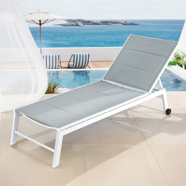 Gardeon Sun Lounger Chaise Wheels Patio Furniture Outdoor Setting White Loungers