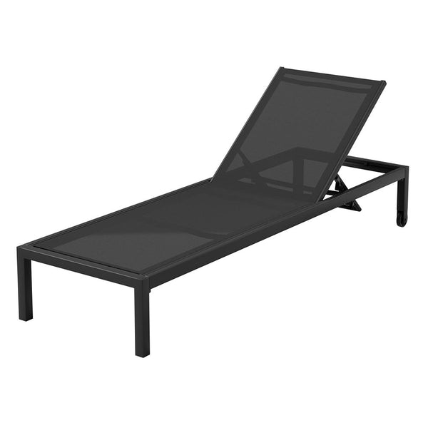 Gardeon Sun Lounge Outdoor Lounger Aluminium Folding Beach Chair Wheels Black Loungers