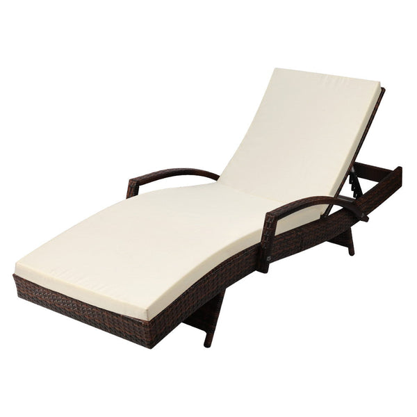 Gardeon Sun Lounge Wicker Lounger Outdoor Furniture Beach Chair Patio Adjustable Cushion Brown Loungers
