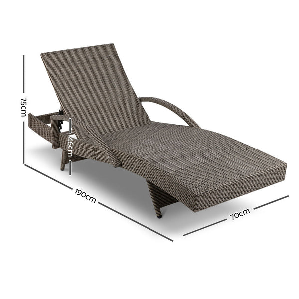 Gardeon Sun Lounge Wicker Lounger Outdoor Furniture Beach Chair Patio Adjustable Cushion Grey&Beige Loungers