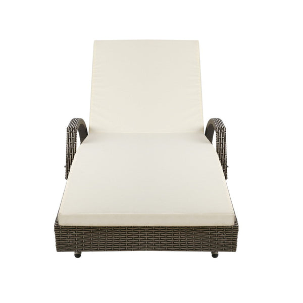 Gardeon Sun Lounge Wicker Lounger Outdoor Furniture Beach Chair Patio Adjustable Cushion Grey&Beige Loungers