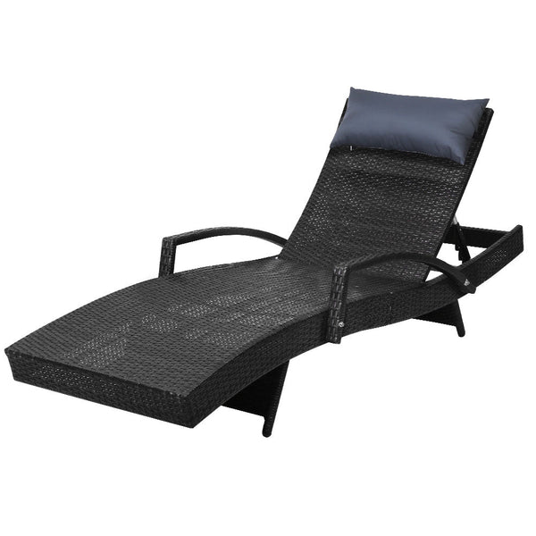 Gardeon Sun Lounge Wicker Lounger Outdoor Furniture Beach Chair Armrest Adjustable Black Loungers