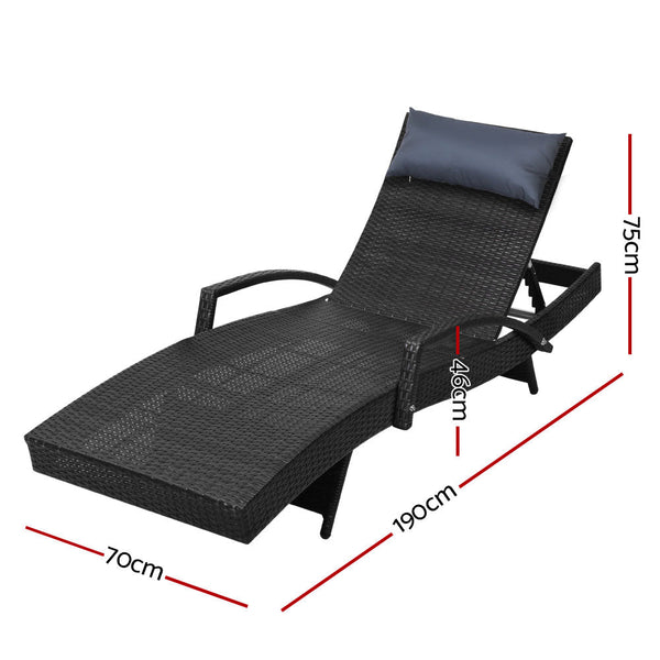 Gardeon 2X Sun Lounge Wicker Lounger Outdoor Furniture Beach Chair Armrest Adjustable Black Loungers