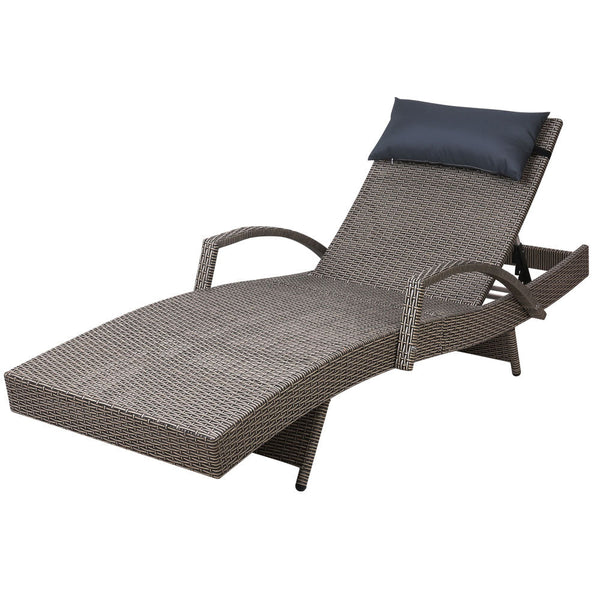 Gardeon Sun Lounge Wicker Lounger Outdoor Furniture Beach Armchair Adjustable Grey&Beige Loungers