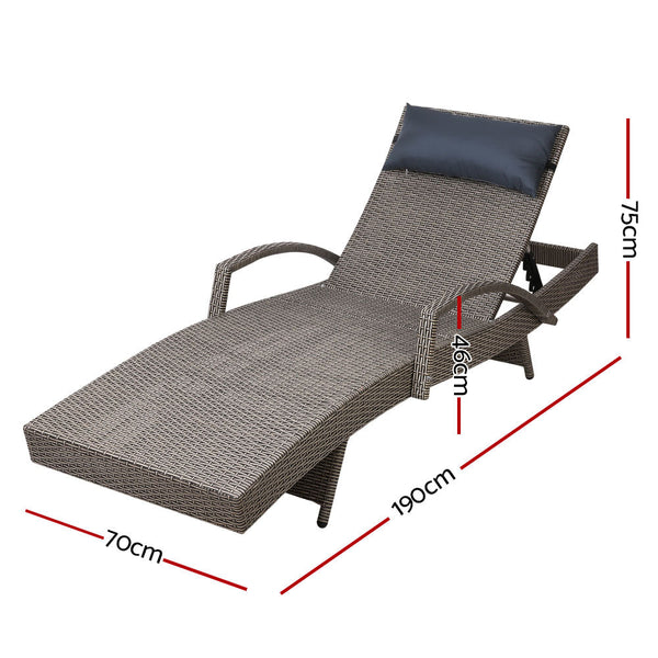 Gardeon Sun Lounge Wicker Lounger Outdoor Furniture Beach Armchair Adjustable Grey&Beige Loungers