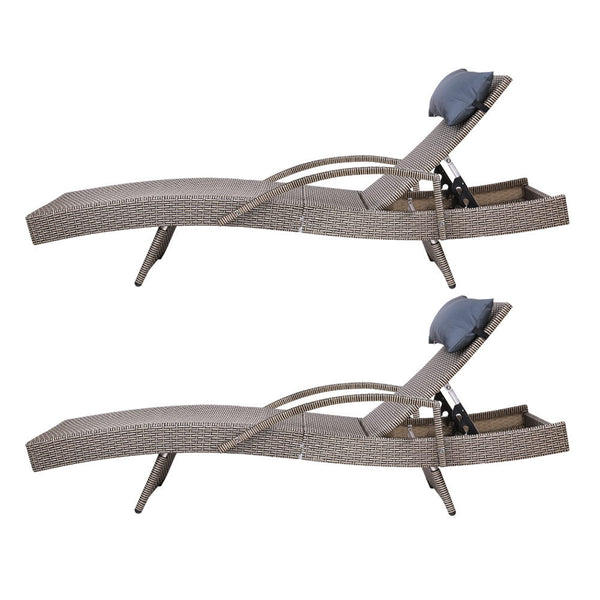 Gardeon 2X Sun Lounge Wicker Lounger Outdoor Furniture Beach Armchair Adjustable Grey&Beige Loungers