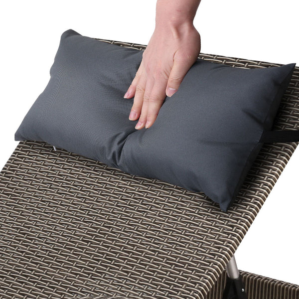 Gardeon 2X Sun Lounge Wicker Lounger Outdoor Furniture Beach Armchair Adjustable Grey&Beige Loungers