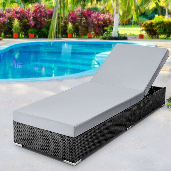 Gardeon Sun Lounge Wicker Lounger Outdoor Furniture Day Bed Adjustable Rattan Garden Cover Loungers