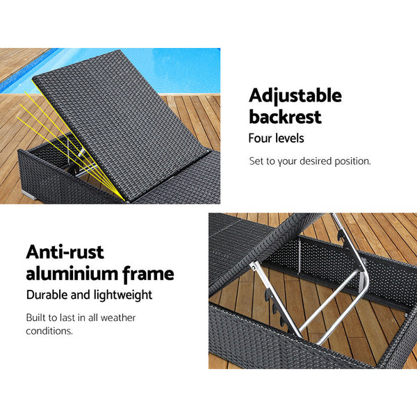 Gardeon Sun Lounge Wicker Lounger Outdoor Furniture Day Bed Adjustable Rattan Garden Cover Loungers