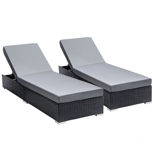 Gardeon 2Pc Sun Lounge Wicker Lounger Outdoor Furniture Day Bed Adjustable Rattan Garden Loungers