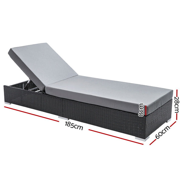 Gardeon 2Pc Sun Lounge Wicker Lounger Outdoor Furniture Day Bed Adjustable Rattan Garden Loungers