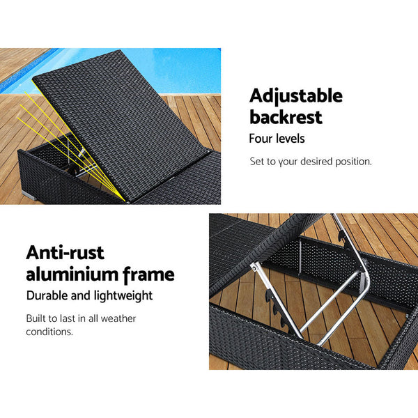 Gardeon 2Pc Sun Lounge Wicker Lounger Outdoor Furniture Day Bed Adjustable Rattan Garden Loungers