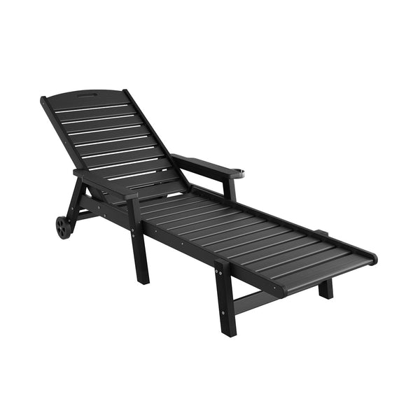 Gardeon Sun Lounge Lounger Beach Chair Hdpe Patio Outdoor Furniture With Wheels Black Loungers