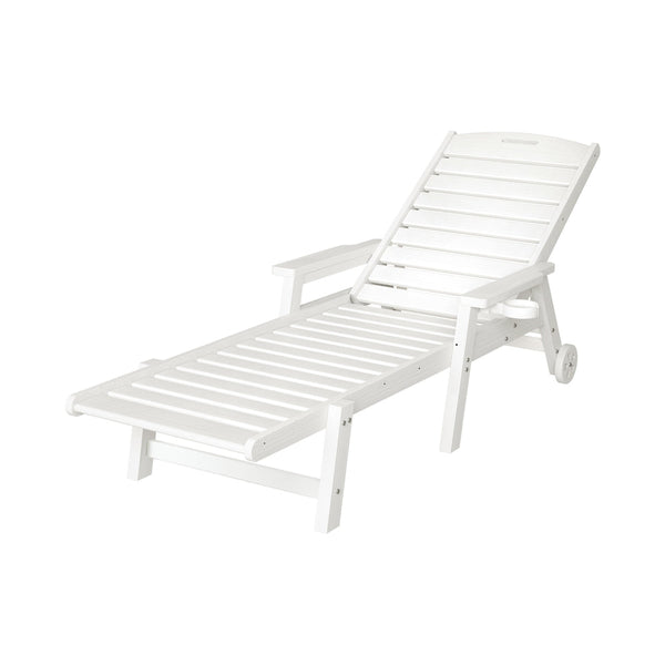 Gardeon Sun Lounge Lounger Beach Chair Hdpe Patio Outdoor Furniture With Wheels White Loungers