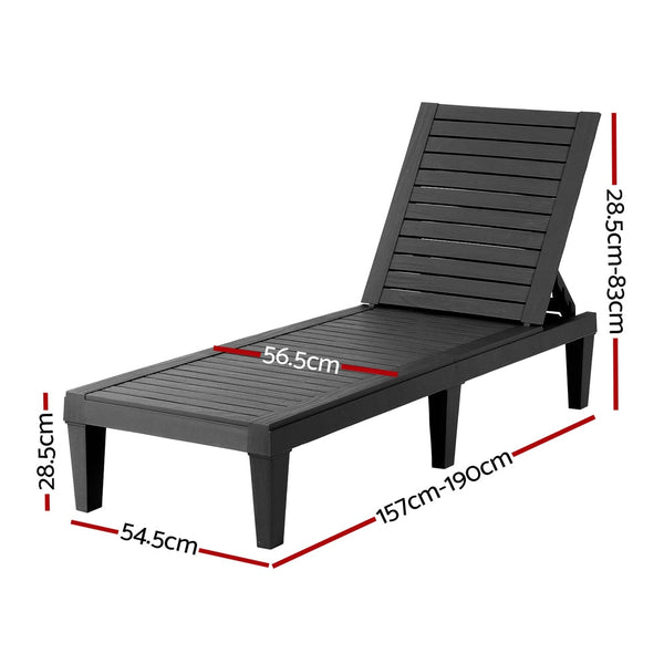 Gardeon Sun Lounge Adjustable Recliner Patio Outdoor Furniture Lightweight Black Loungers